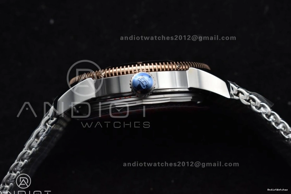 Ceramic BLSF SS Blue Dial and RG Blue II Bracelet Bezel A SuperOcean WaterResistant 1172 Mesh 42mm Heritage Bezel on 1213